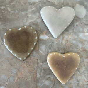 Lot of 3 Hand Carved Crystal Stone Hearts Kenya Swahili Imports Vintage